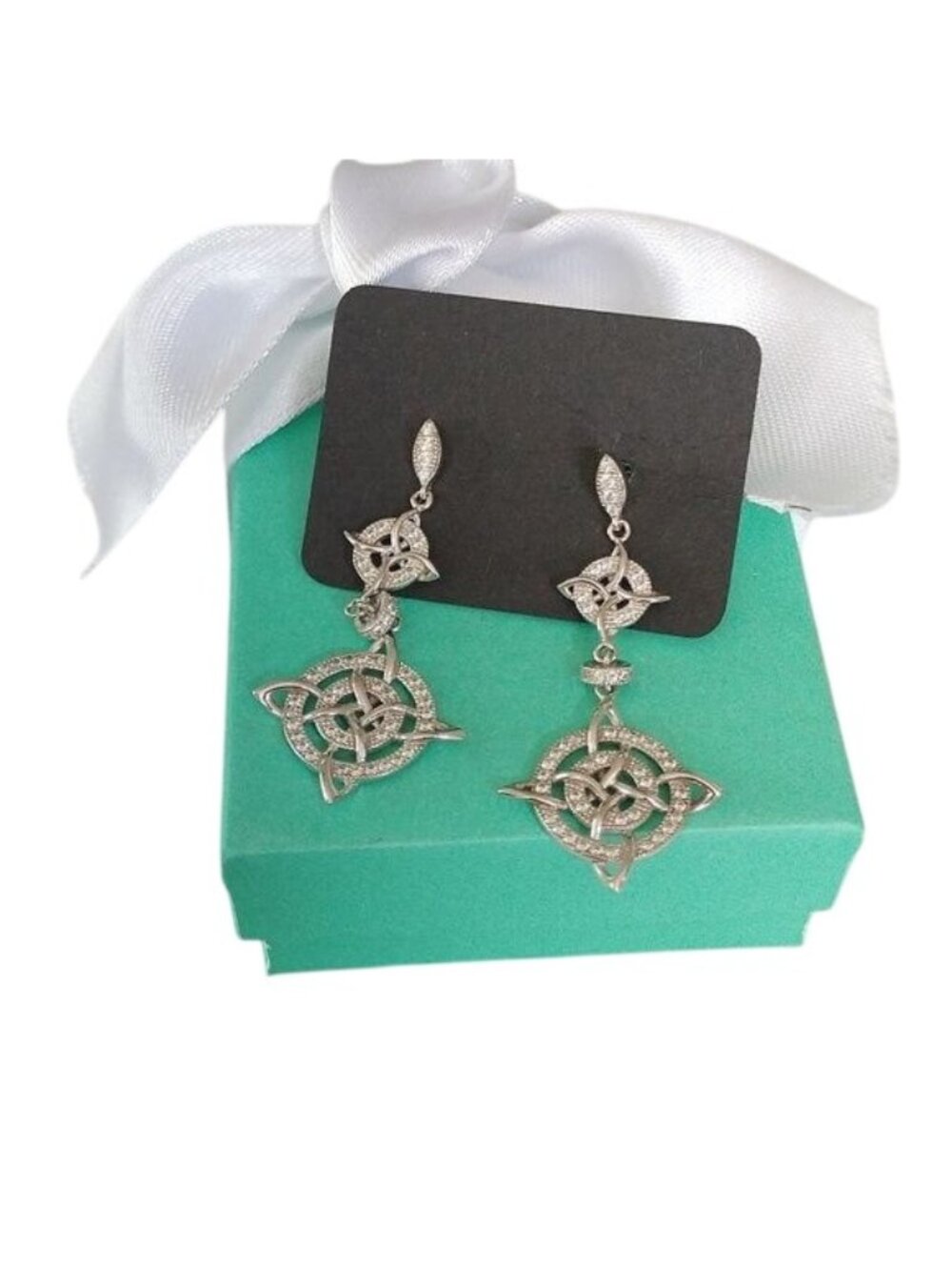 Sterling Silver Double Halo Circle Celtic Cross Post Earrings
